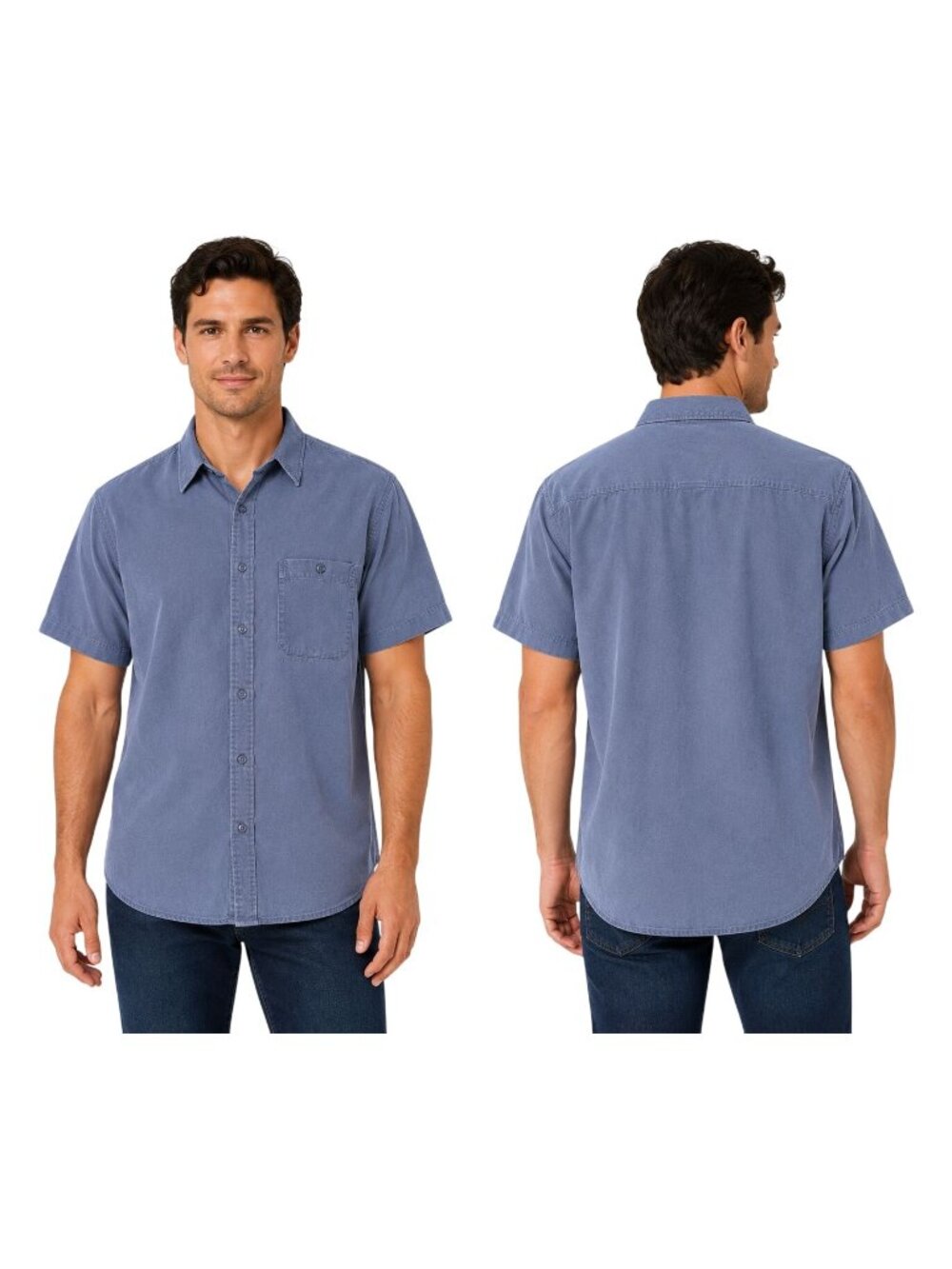 Joseph & Feiss Size Large Linen Business Casual Short Sleeve Shirt Blue